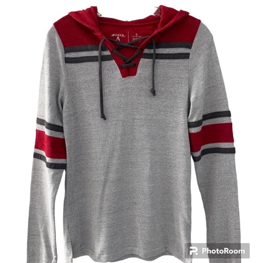 Antigua Long Sleeve Lace Up V-Neck Hoodie Sweater Sweatshirt Size Small
